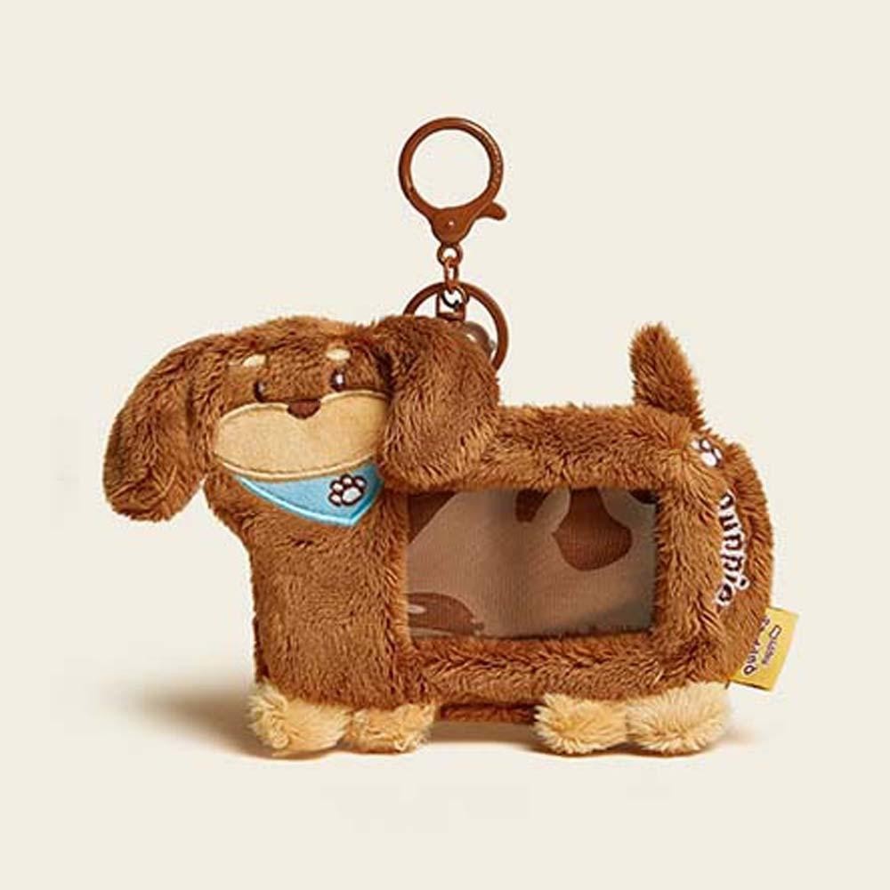 Riverstone Dachshunds Card Cover, PP Cotton Dust Sausage Dog Card Holder, Cute Doll Bell PVC Plush Photo Protective Case Girl