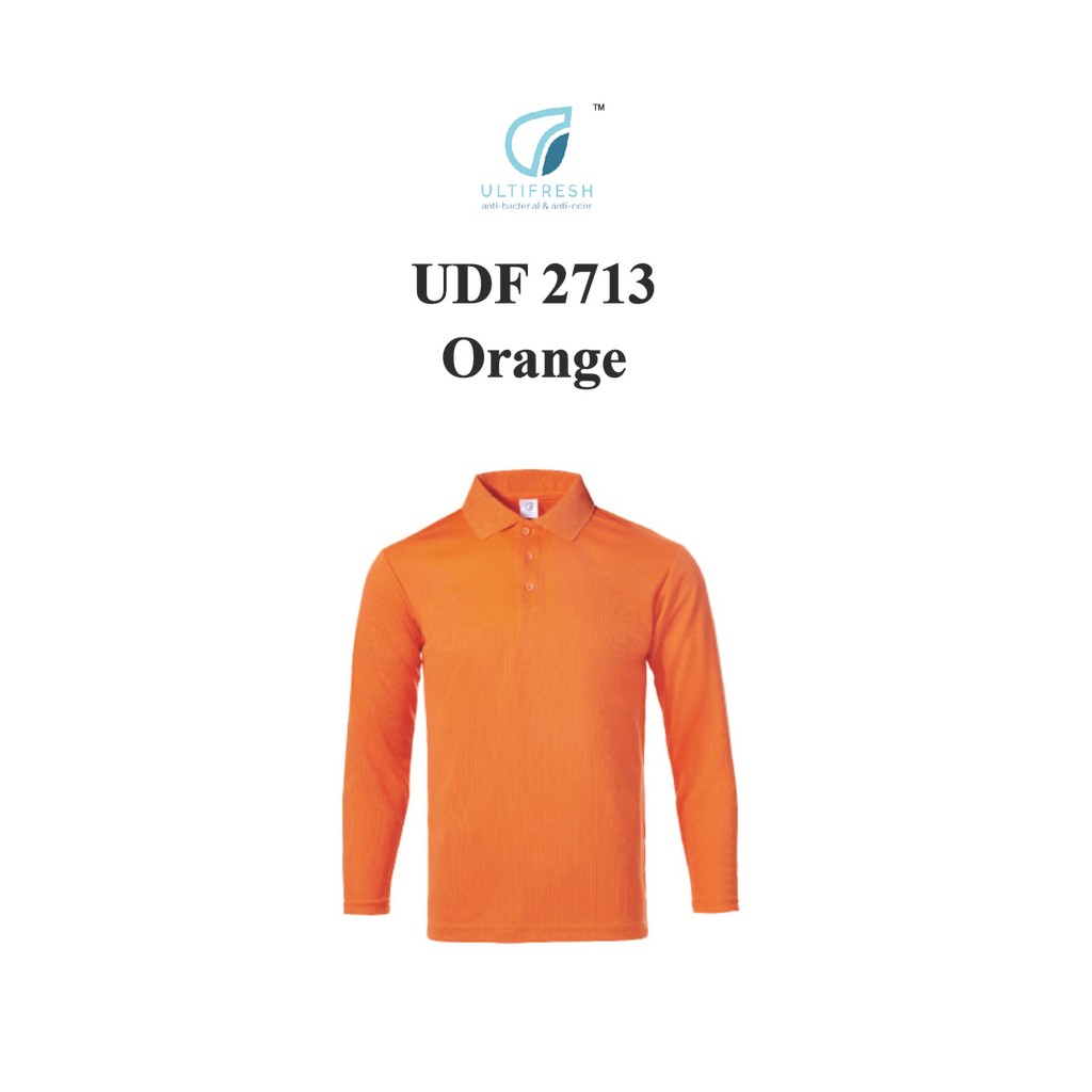 Ultifresh UDF2713 สีส้ม NTMY.os ประสิทธิภาพโปโลแขนยาวป้องกันกลิ่นไมโครไฟเบอร์ DriFit ชุดกีฬาเสื้อยืด