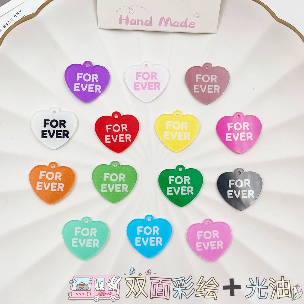 คริลิคที่มีสีสันหัวใจภาษาอังกฤษforever จี้เครื่องประดับ diy เครื่องประดับ