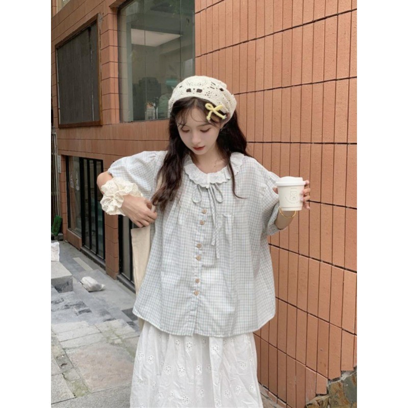 🧡LINNA🧡เวอร์ชั่นเกาหลี ลูกไม้ แขนสั้น เสื้อเชิ้ต แฟชั่น สไตล์หวาน