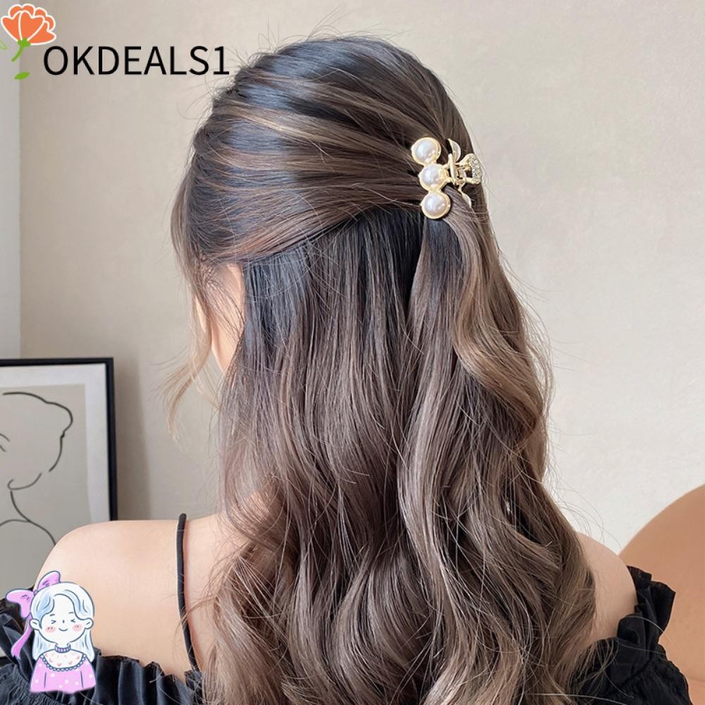 Dealshop Mini Barrettes, เครื่องประดับเรขาคณิตผม Claw คลิป, Pearl Washface Headwear เครื่องประดับผม