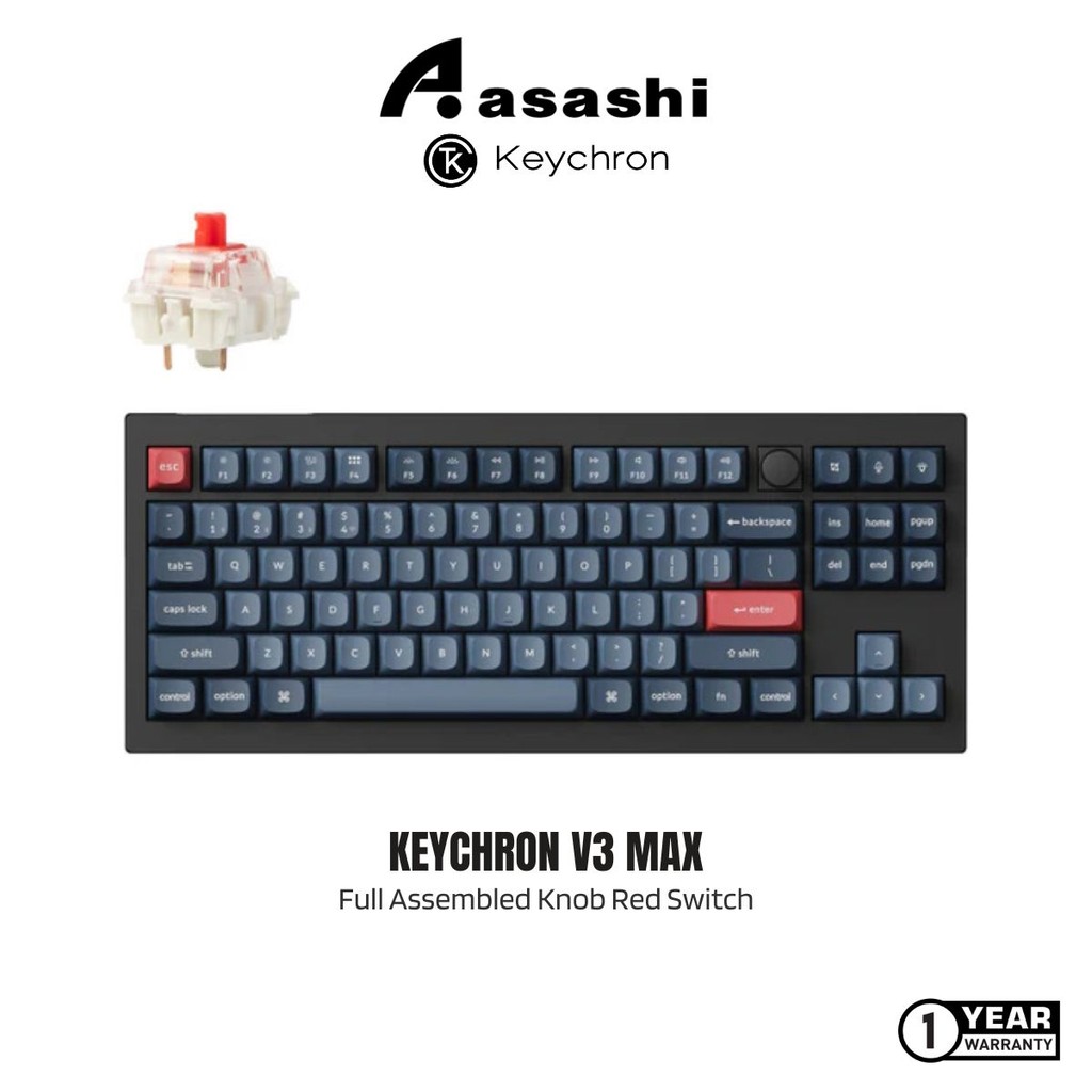 Keychron V3 Max ANSI 80% TKL 87 คีย์ประกอบลูกบิด RGB Hot-Swap BT/2.4GHz/สายโปรไฟล์ปกติ QMK คีย์บอร์ด