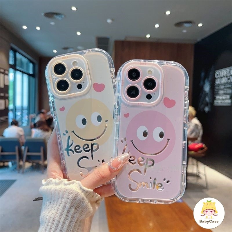 เคสไอโฟน11 สำหรับ iPhone 15 13 11 16 12 14 Pro Max 7 8 16 Plus XR XS X Max สดหวานน่ารักน่ารักยิ้มทำขึ้นกระจกหน้าปกอ่อน