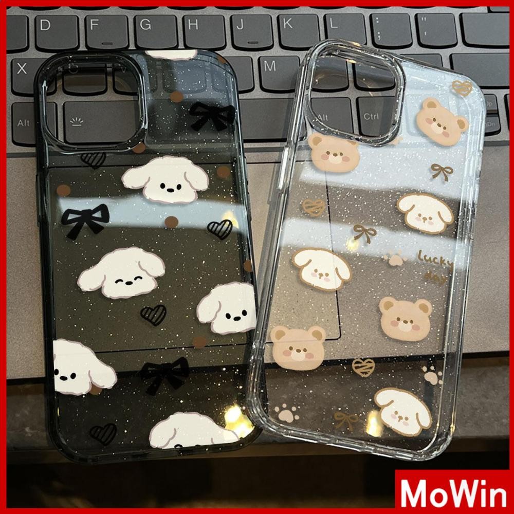 Movin - เคส iPhone 16 Pro Max iPhone 11 เคสใสแบบแวววาว TPU นุ่มสีสันสดใส ลูกสุนัขสีขาวที่สวยงามน่ารัก Compatible iPhone15 Pro max 14 13 12 Pro max XS XR 7 Plus 8 Plus