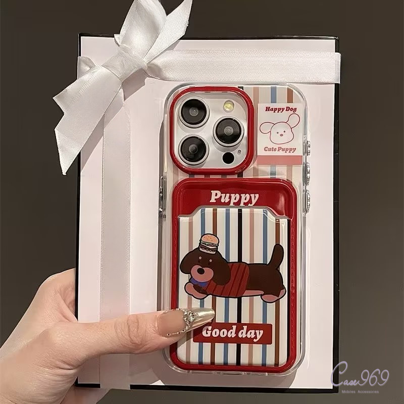 กระเป๋าสุนัขน่ารักสายคล้องการ์ด เคสไอโฟน น่ารัก IPhone 11 12 13 16 14 15 Pro Max X XR 7Plus 16 8 7 Plus XS Max SE 2020