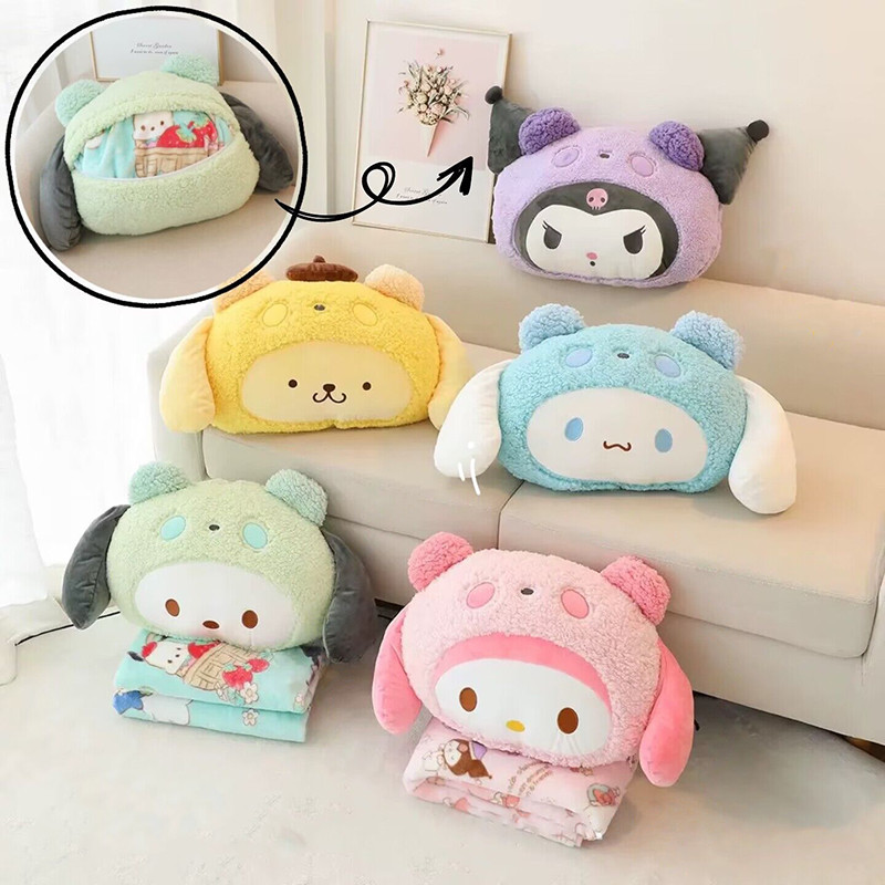 หมอนตุ๊กตาน่ารักผ้าห่มน่ารัก My Melod Cinnamoroll Kuromi Pachacco โซฟาหน้าแรกตกแต่งเบาะสํานักงานผ้าห่มเด็กผ้านวม