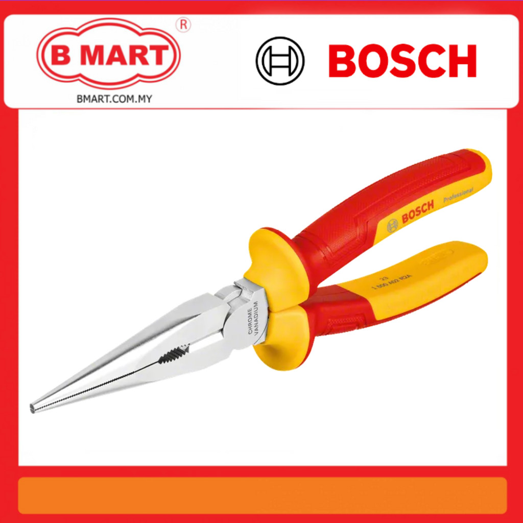 Bosch Flat-Nose Pliers VDE ตรง 200mm / VDE Long Nose Plier ตรง 200mm Professional - 1.600.A02.NE3 / 