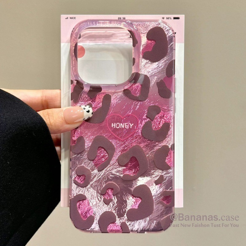 Iphone 16 15 14 13 12 11 Pro Max X Xr Xs Max 7 8 Plus SE2020 เคสโทรศัพท์ Ins สีชมพูไล่โทนสีเสือดาวพิมพ์ Bling นุ่มปกหลัง