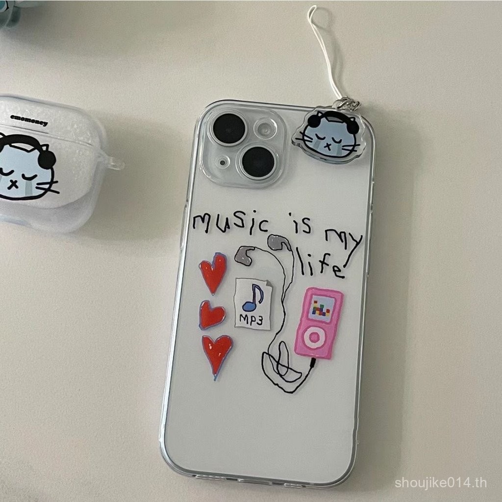 มือวาดหูฟังหัวใจสำหรับ iPhone 11 12 13 14 15 16plus X XR XS MAX 11pro 13pro 7 8 PLUS 11 12 13 14 15 