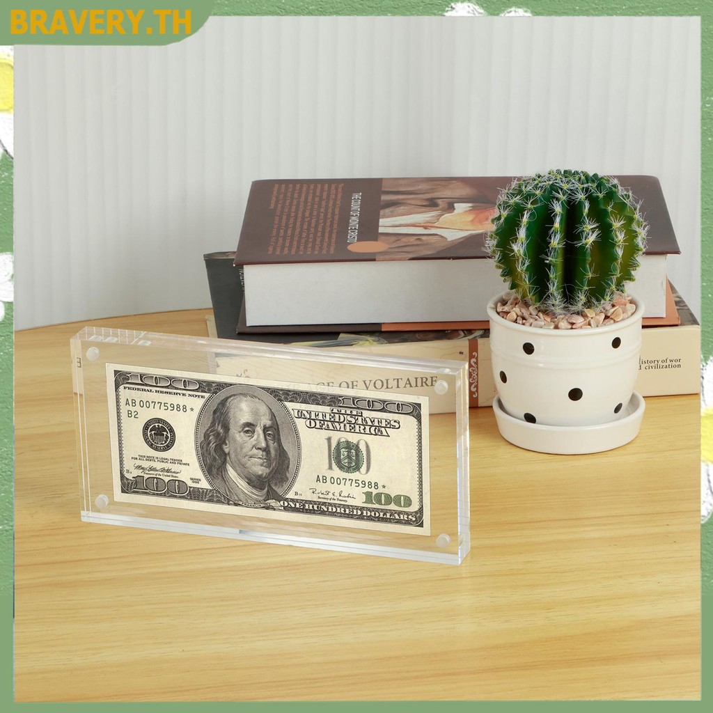 Dollar Bill Frame อะคริลิค Dollar Bill Holder สองด้านโปร่งใสสกุลเงินกรอบแสดง Easy Assembly กรอบเงิน 