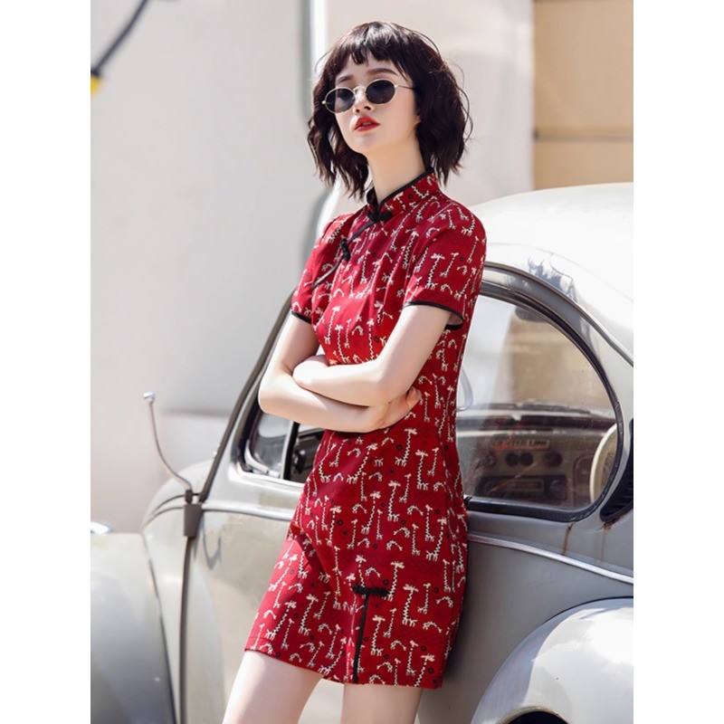 (ส่งจากไทย)กี่เพ้า สำหรับวันตรุษจีน เดรสกี่เพ้าสวยทันสมัย เดรสสีแดงของสไตล์จีน ชุดเดรสยาว - รูปที่ 4