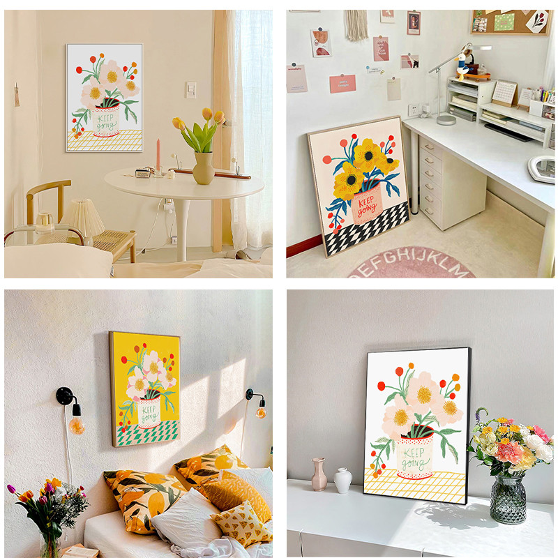 Simple Nordic ขนาดเล็กสด Morandi สีสีน้ําดอกไม้ Keep Going Sunflower ดอกไม้ผ้าใบภาพวาดพิมพ์ภาพ