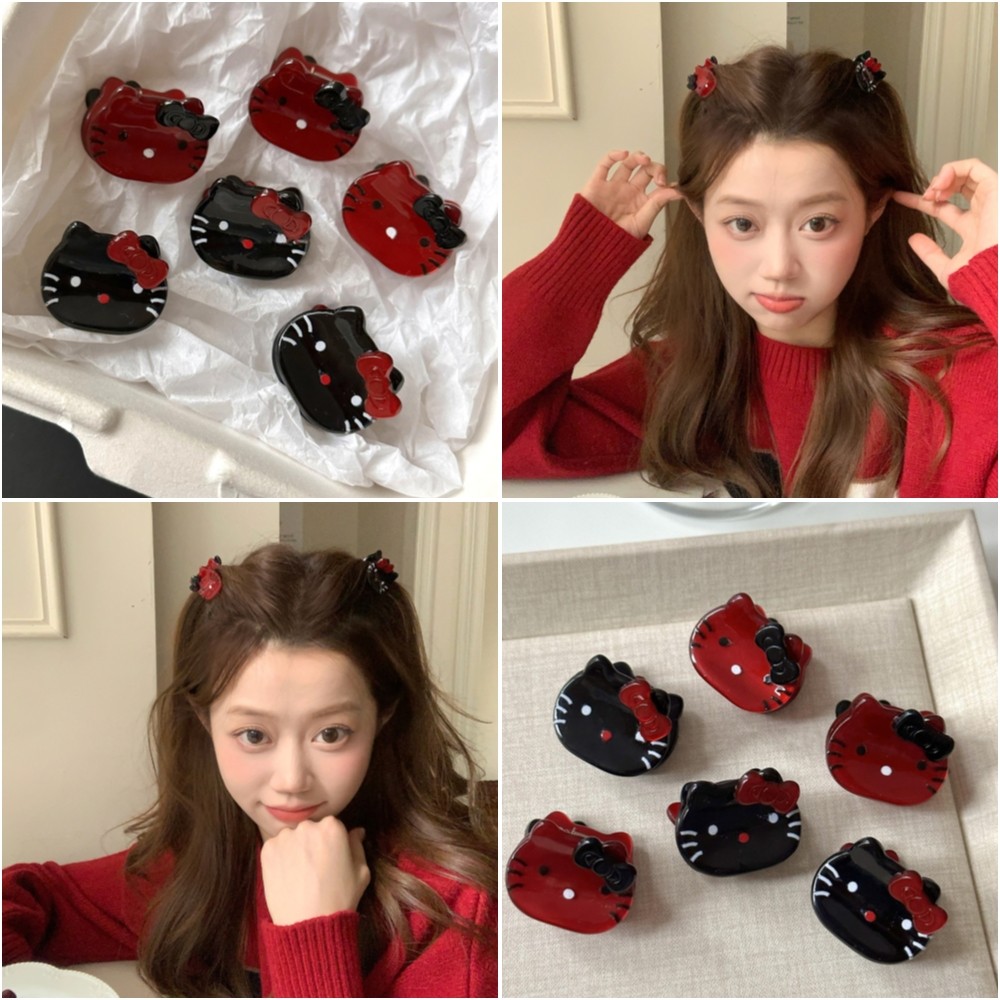 ใหม่สีดําสีแดง เคที แมวขนาดเล็กเกาคลิปเกาหลีผมม้าคลิปผมหวานน่ารักอุปกรณ์ผมสาว