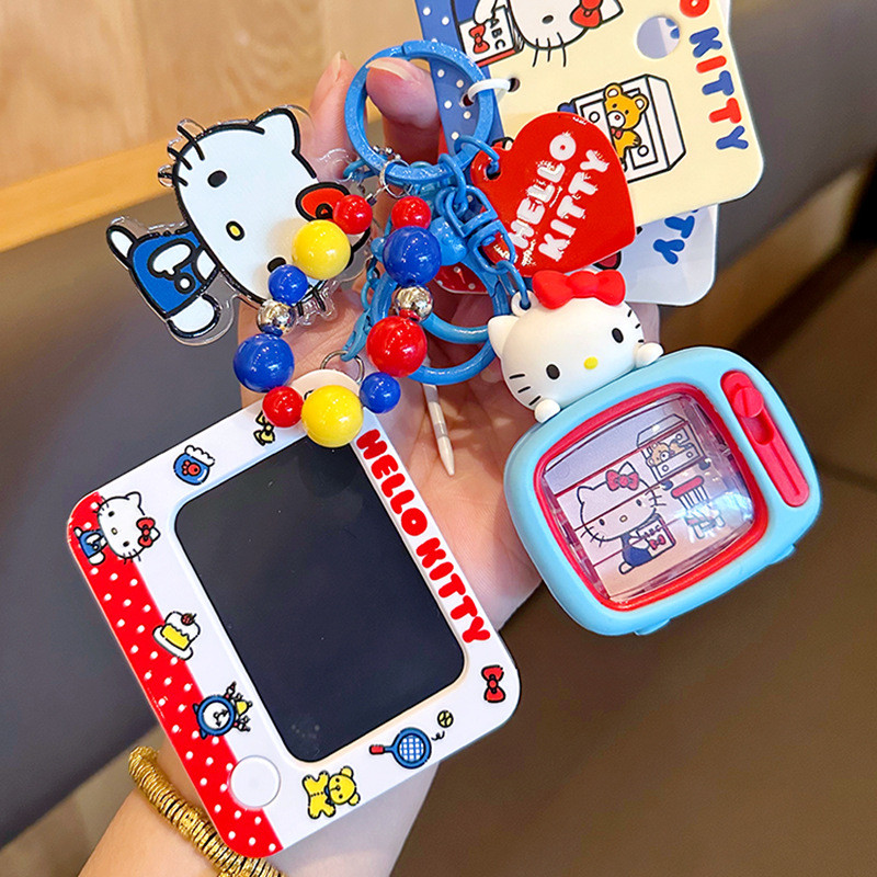 ของแท้ HelloKitty Animation Flip TV พวงกุญแจการ์ตูนลูกปัด kt Cat Drawing Board จี้