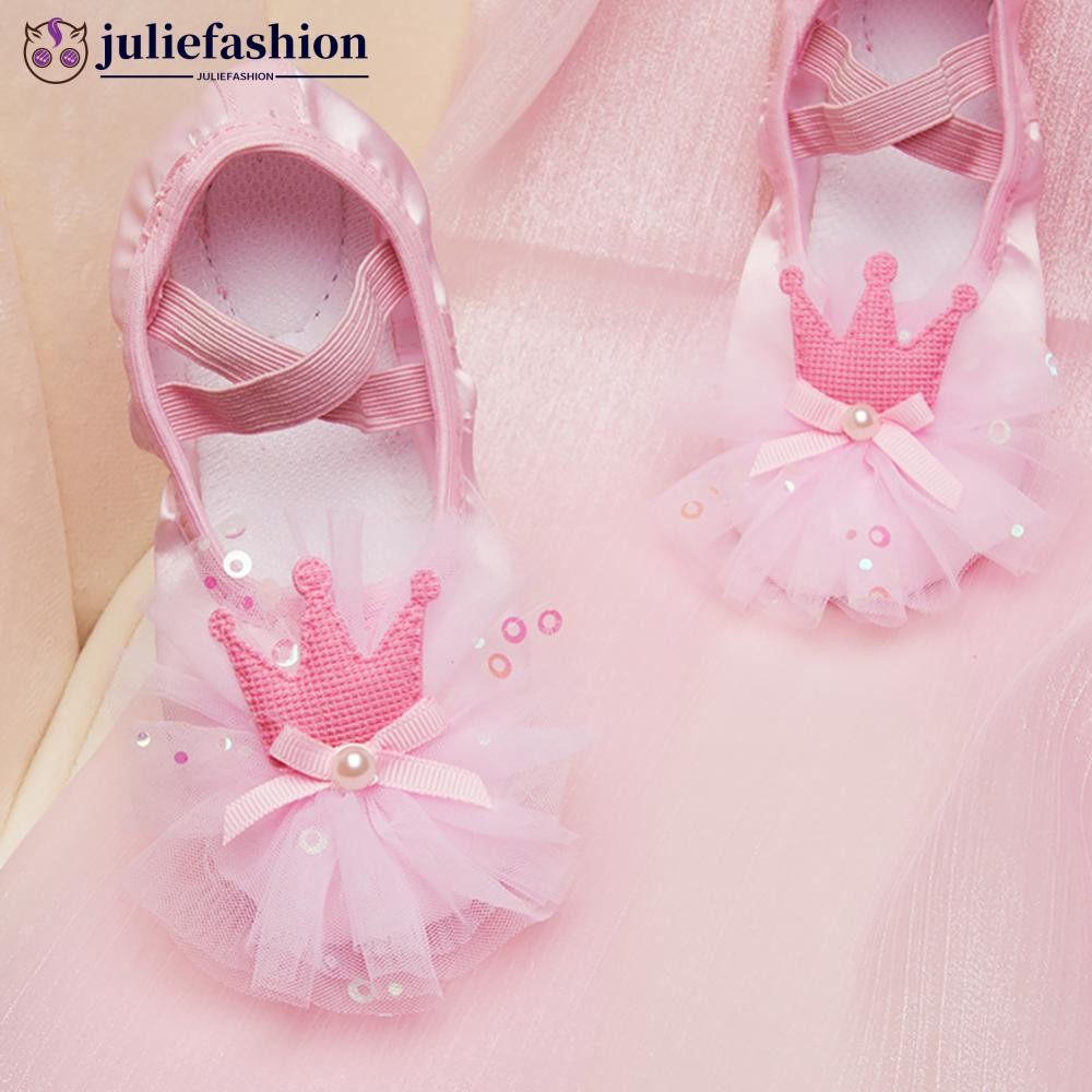 JULIEFASHION ซาตินมงกุฎลูกไม้สไตล์สาวรองเท้าเต้นรํา Soft Sole Professional รองเท้าฝึกซ้อมรองเท้าบัลเล่ต์โยคะ Body Training Cat Claw รองเท้า I2X3[NVEP]