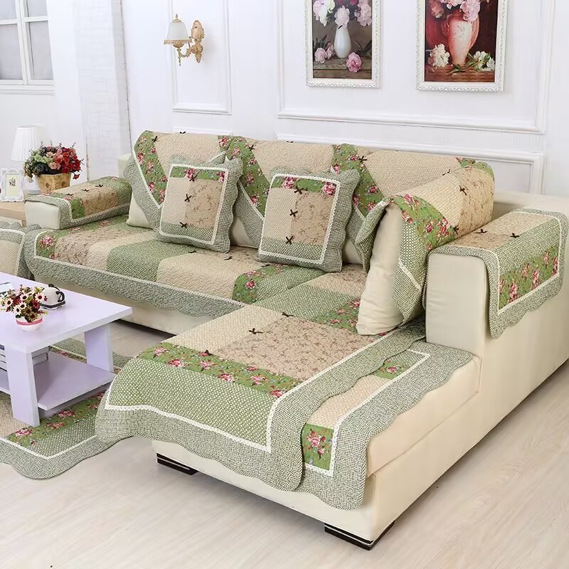 ผ้าฝ้ายผ้านวมโซฟา Four Seasons ปักที่นั่งฝาครอบป้องกันดอกไม้ Patchwork ลื่นโซฟา Slipcover หน้าต่างลอยเบาะข้างเตียง Pad