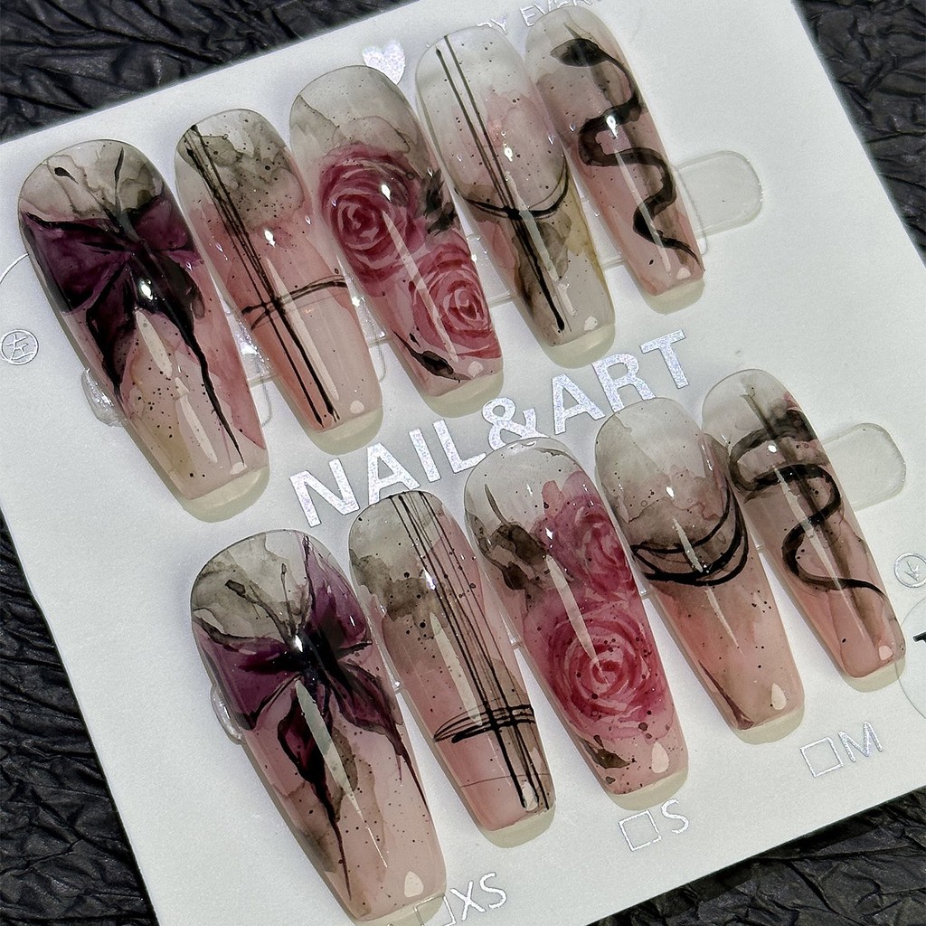 Butterfly Hand Account Handmade Custom Hand Painted Watercolor Rose Butterfly Niche Manicure Wear Na