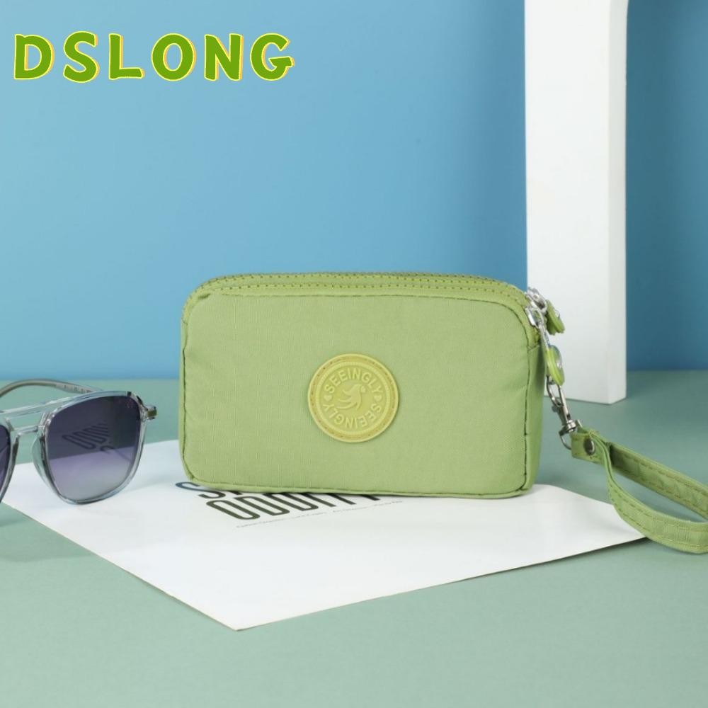 DSLONG ดีสลอง กระเป๋าสตางค์ใบยาวกระเป๋าใส่เหรียญซิปกันน้ําแฟชั่นสามชั้นไนลอนคลิปเงินหญิงสาว