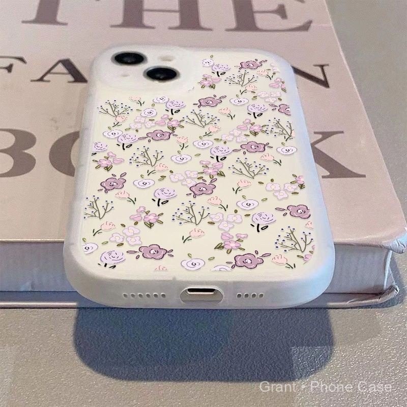 เคสใสลายดอกไม้สีม่วงแบบเต็มหน้าจอ เคสโทรศัพท์ตาใหญ่ ใช้ได้กับ iPhone 5 5s SE2016 SE2020 SE2022 6 6s 7 8 Plus X XS XR Max 11 12 13 14 15 16 Pro Max Plus