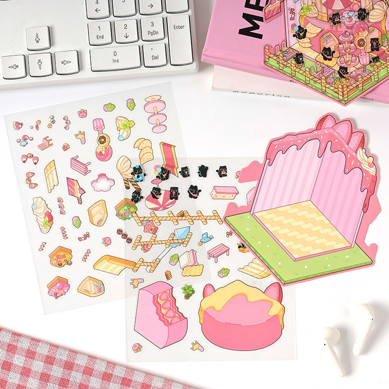 KOWEI 12 ชิ้น [3D Cottage Series] น่ารัก DIY กันน้ําวัสดุสติกเกอร์ฉากคอลเลกชันหลายออกแบบสําหรับ Scrapbooking Journaling Planner เครื่องเขียนโรงเรียนอุปกรณ์ตกแต่ง