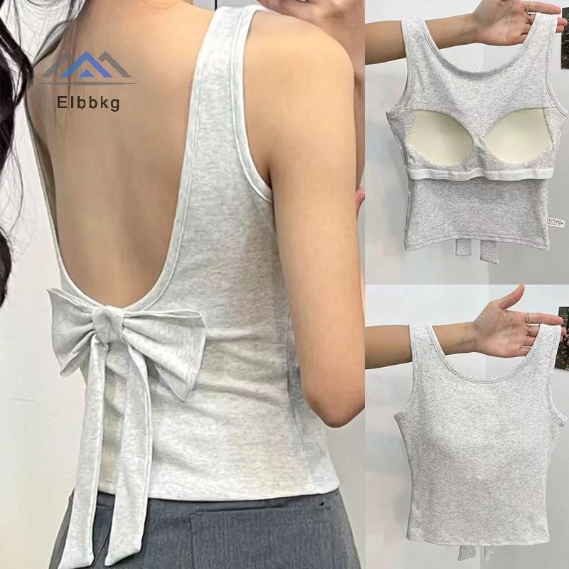 EIbbkg ฤดูร้อนผู้หญิงเซ็กซี่โบว์หวานเปลือยแขนกุด Slim Camisole พร้อมแผ่นรองหน้าอกลดราคา