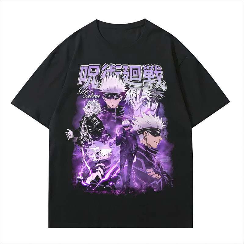 อะนิเมะ Jujutsu Kaisen GOJO SATORU เสื้อยืดผู้ชาย Hip Hop ขนาดใหญ่