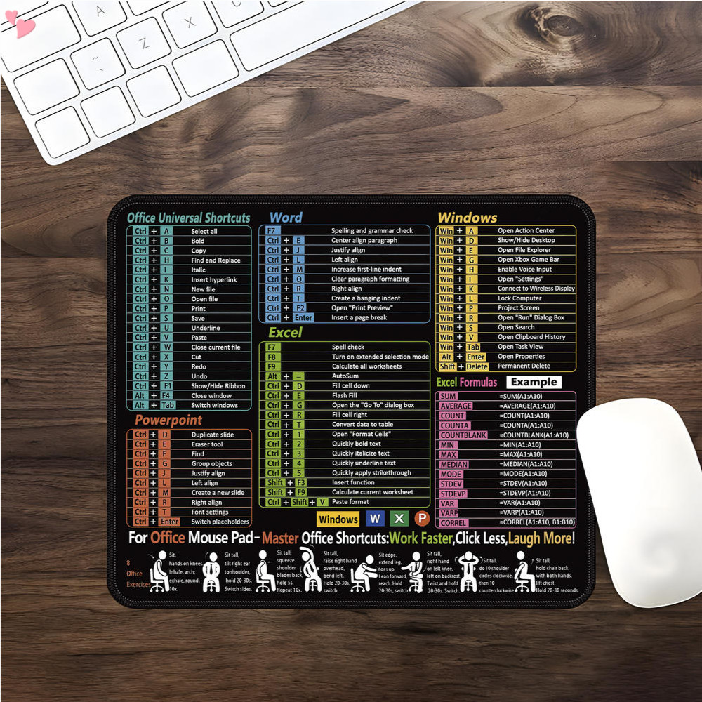 แผ่นรองเมาส์พร้อม Excel, Word, PowerPoint & Windows Ladders – Small Excel Cheat Sheet Desk Pad – แผ่นรองเมาส์คอมพิวเตอร์พกพา – เล่นเกม สํานักงาน กันน้ํา กันลื่น Stitch