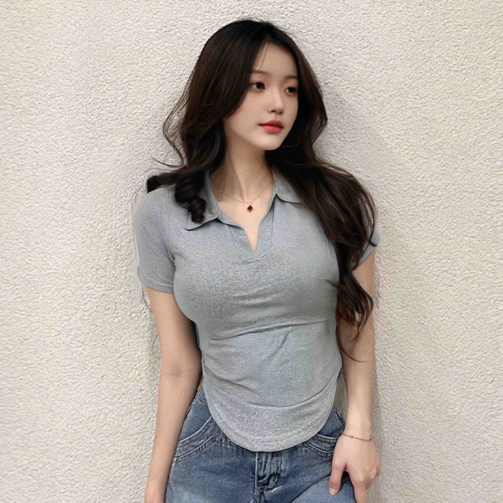 เสื้อยืดวินเทจคอวีแขนสั้น ใส่แล้วดูผอม ราคา ถูกที่สุด ดีลบีเคเค แกลเลอรีภาพที่ 4