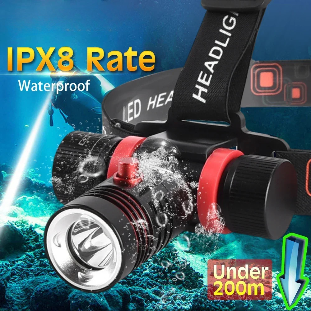 Professional LED ดําน้ําไฟหน้า 5000LM Waterproof200M ใต้น้ํา IPX8 ไฟฉายฉายดําน้ํา