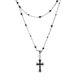 COD🔥 สร้อยคอไม้กางเขน เพชรสีดำสองชั้น สร้อยแฟชั่น โชคเกอร์-Necklaces