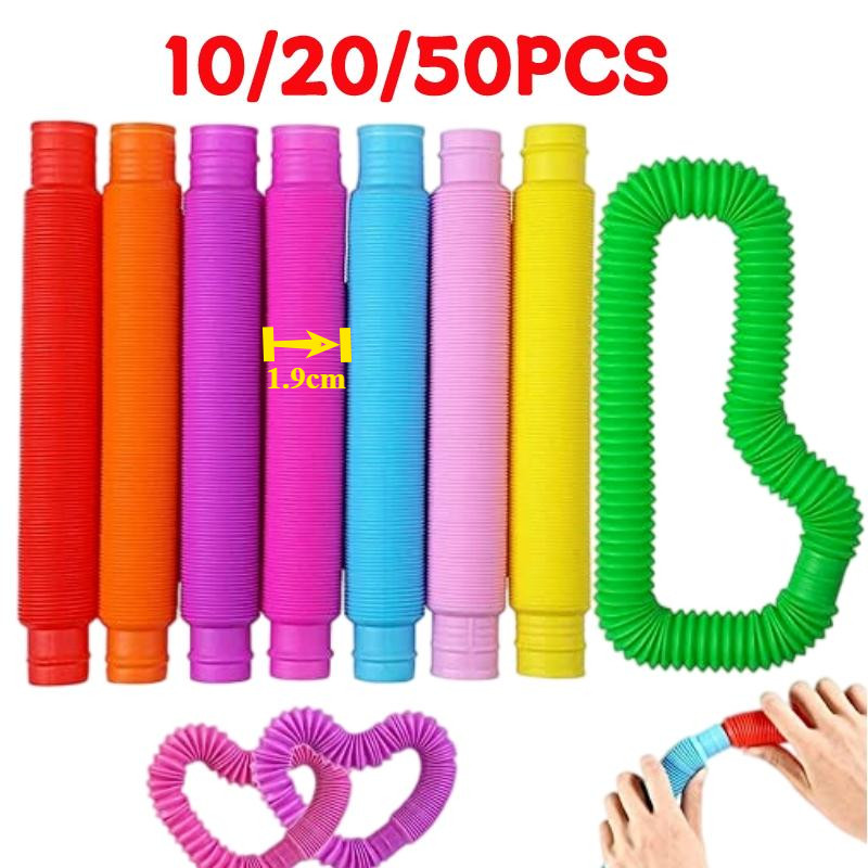 10/20/50PCS Rainbow Pop Tube Pack Telescopic Tube ความเครียดบรรเทา Sensory ของเล่นสําหรับเด็กผู้ใหญ่