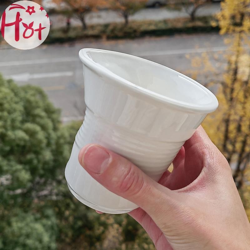 GE สไตล์เกาหลีถ้วยและแก้วแก้วกาแฟเซรามิคสีขาว Nordic ริ้วรอยถ้วยดื่มกาแฟ Tumbler Letter Square - รูปที่ 7