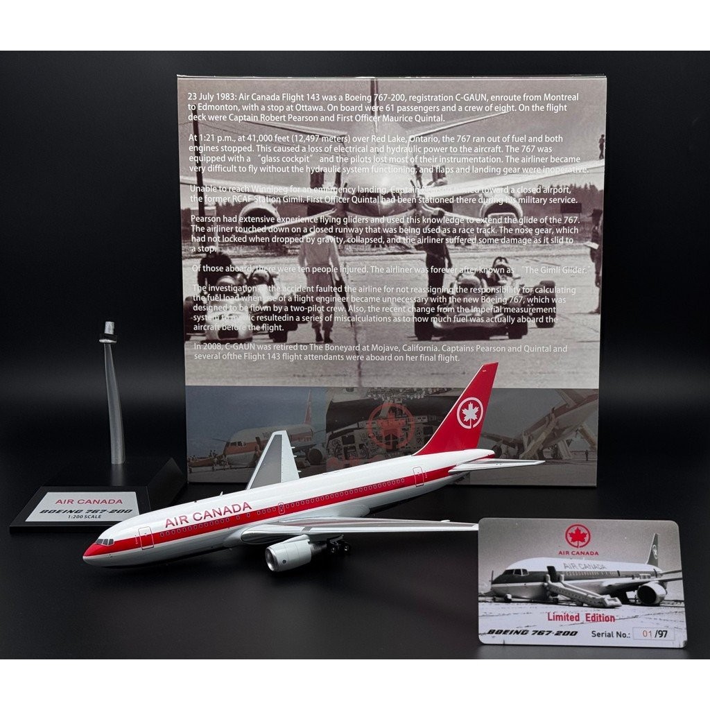 โมเดลเครื่องบิน Inflight Canada Airways Jimny Glider Boeing B767-200 1/200