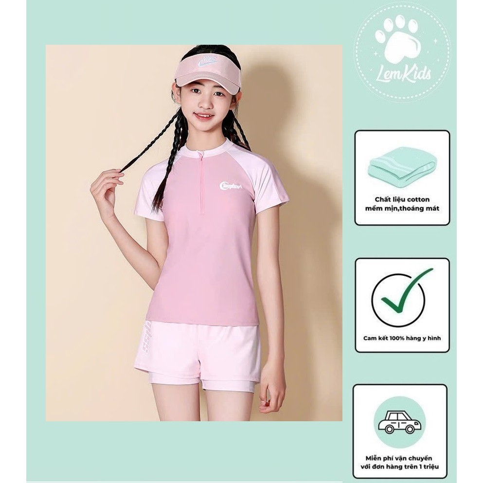 BG YUKE กางเกงว่ายน้ํา กางเกง 2 ชั้น + เสื้อเบลาส์สีชมพู S/3XL (53001)