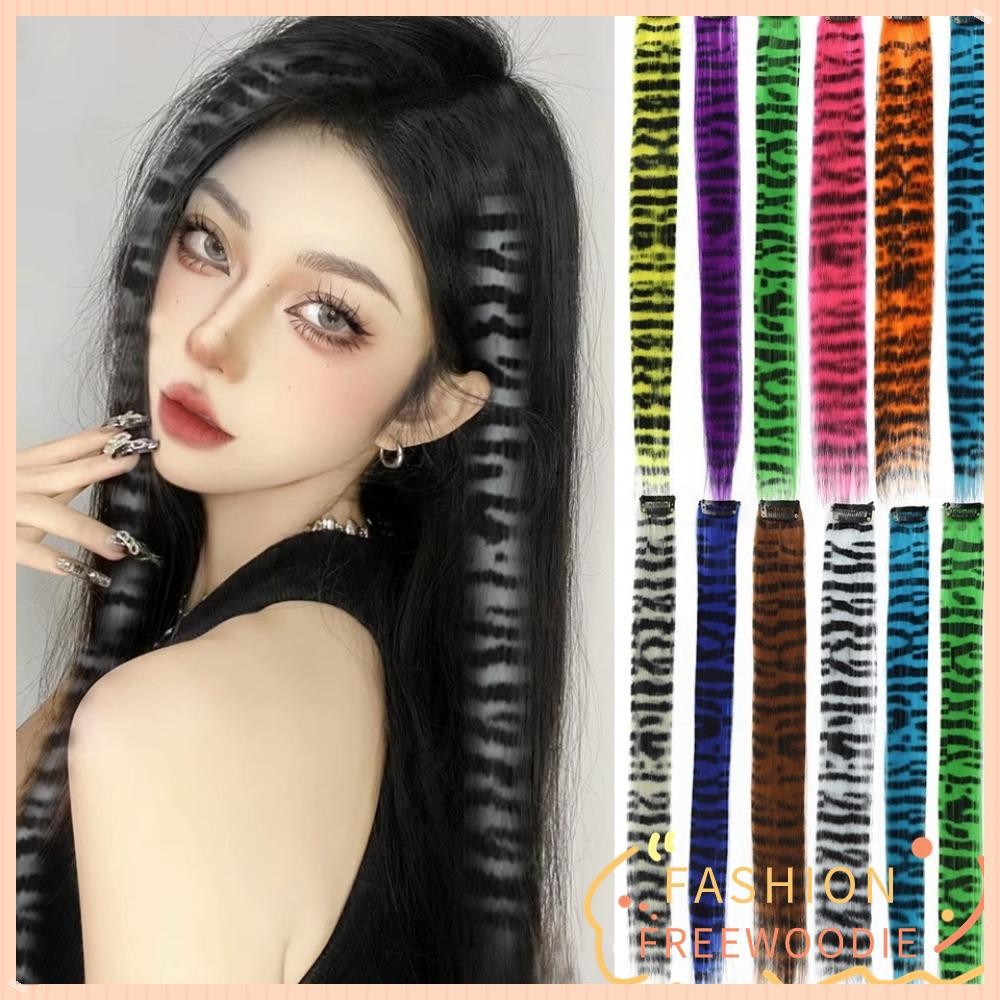 ฟรีวูดกี้ ไฮไลท์ผม, สังเคราะห์ที่มีสีสันคลิปในต่อผม, ลายทางพิมพ์ตรง18นิ้ววิกผม แฮร์พีซ สําหรับทุกวันพรรค
