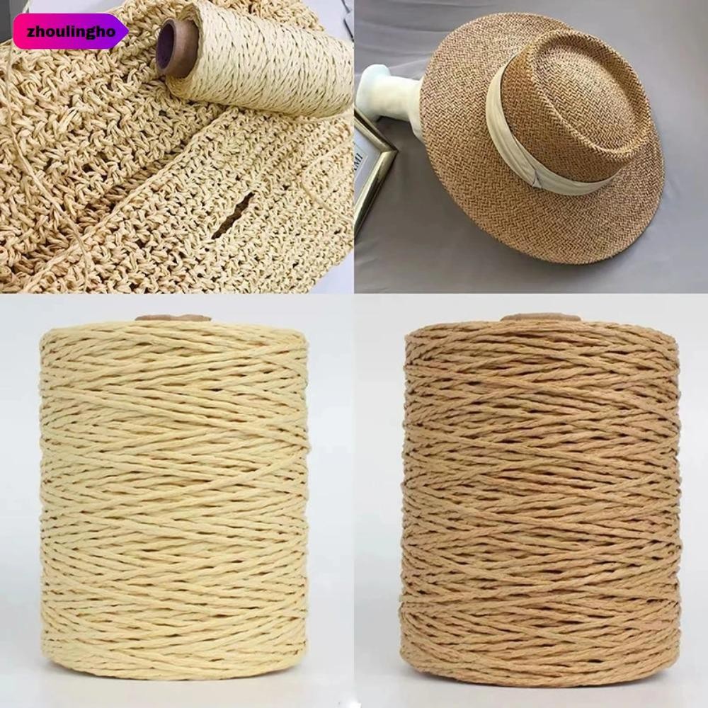 ZHOULINGHO 280-300 M/ม้วน Raffia เส้นด้ายฟาง, DIY ด้ายที่มีสีสันธรรมชาติ, ถักมือโครเชต์ด้ายกระดาษ HandBag