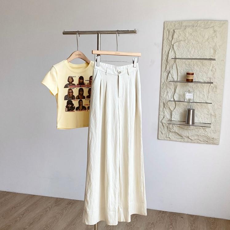 Betty house🌸พร้อมส่ง กางเกงขากว้างผู้หญิง กางเกงเอวสูงขากระบอก สีทึบเรียบง่าย นุ่มและสบาย สไตล์เกาหลีเรียบง่าย - รูปที่ 3