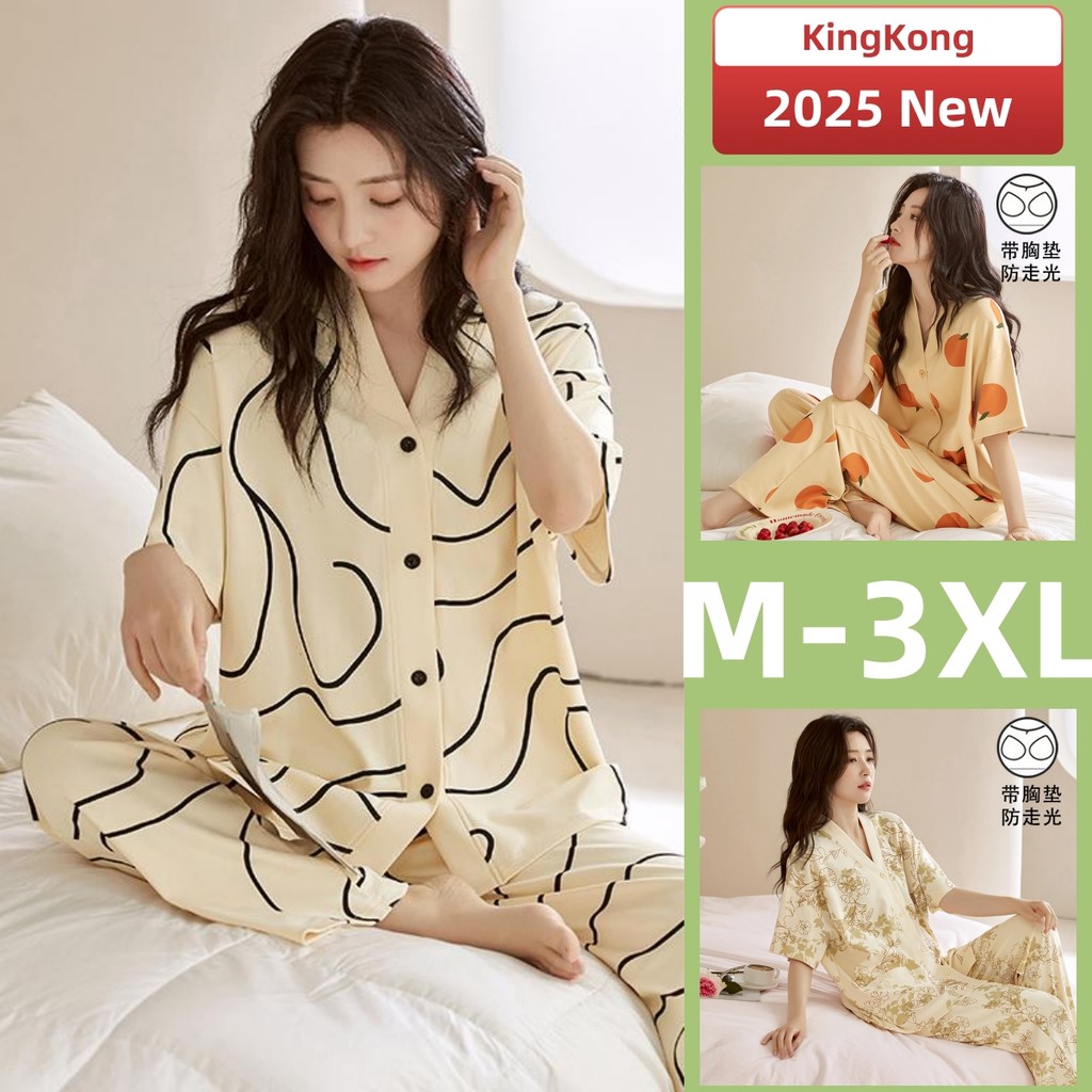 เบาะชุดนอนสตรีชุดนอนผ้าฝ้ายชุดฤดูร้อนเลดี้แขนสั้นชุดนอนผู้หญิงน่ารักการ์ตูนหลวมสวมใส่