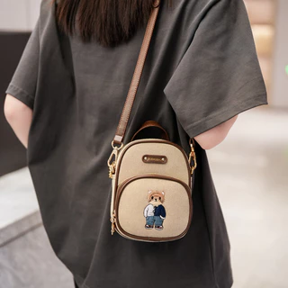 หมีปักผ้าใบกระเป๋าแฟชั่น Multi-Compartment หญิงกระเป๋า All-Match กระเป๋าสะพาย Casual