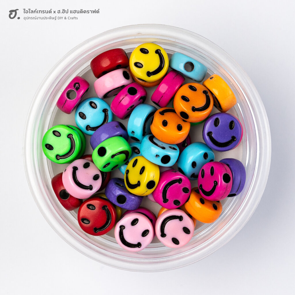 ลูกปัดตกแต่ง หน้ายิ้ม คละสี Cheerful Rainbow Faces
