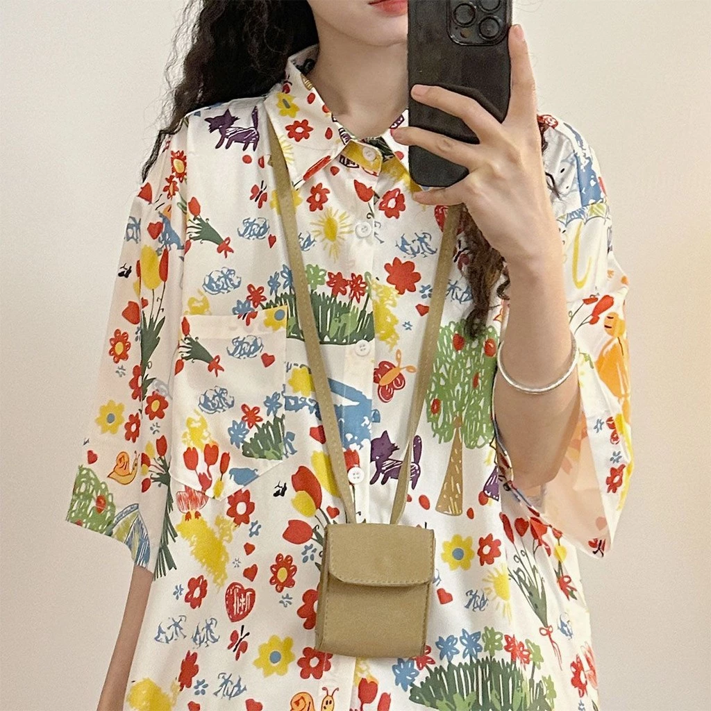 เสื้อลายดอกไม้แขนสั้นผู้หญิง ไซส์ L-2XL สไตล์เกาหลี