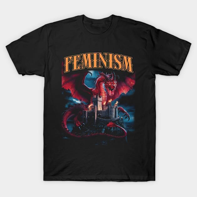 เสื้อยืด Vintage Vintage 90s Feminism Dragon Fantasy Vintage T-Shirt, Funny Feminism Shirt, Dragon