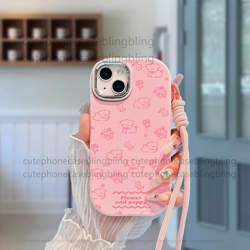 [เคส+สร้อยข้อมือ]เคสสุนัขขนาดเล็กสีชมพูน่ารัก Vivo Y53T U10 Y35 T1 Y12i Y02T Z5i Y17SY19 Y16 U3U20 Y