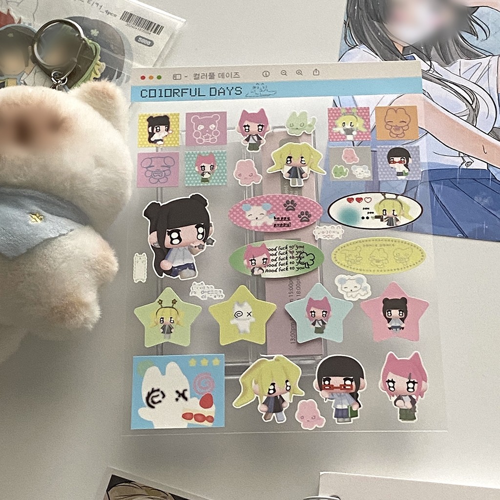สตีฟ 2 ชิ้นชุดการ์ตูนน่ารักอะนิเมะแมวสาววารสาร เดคโค สติกเกอร์