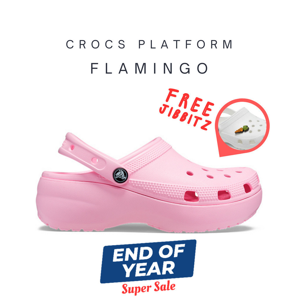 Free Jibbitz™ x2ตัว [พร้อมส่ง] Crocs Classic Platform Clog W Flamingo 206750-6S0