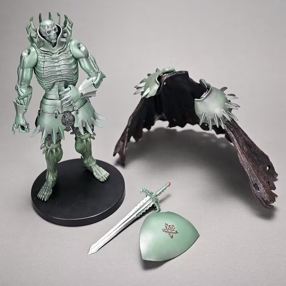 21 ซม. Berserk Skull Knight Silver Green Cloak Armor Death Knight Model Boxed Figure