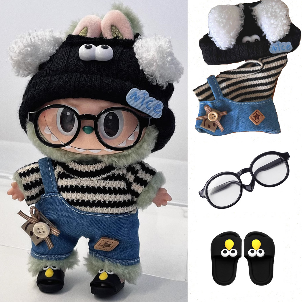 FYG 17 ซม.Mini DollS เสื้อผ้าชุดอุปกรณ์เสริมเกาหลี Kpop Exo Labubu Idol V1 V2 เสื้อกันหนาวลายหลวมแว่นตาเสื้อผ้า