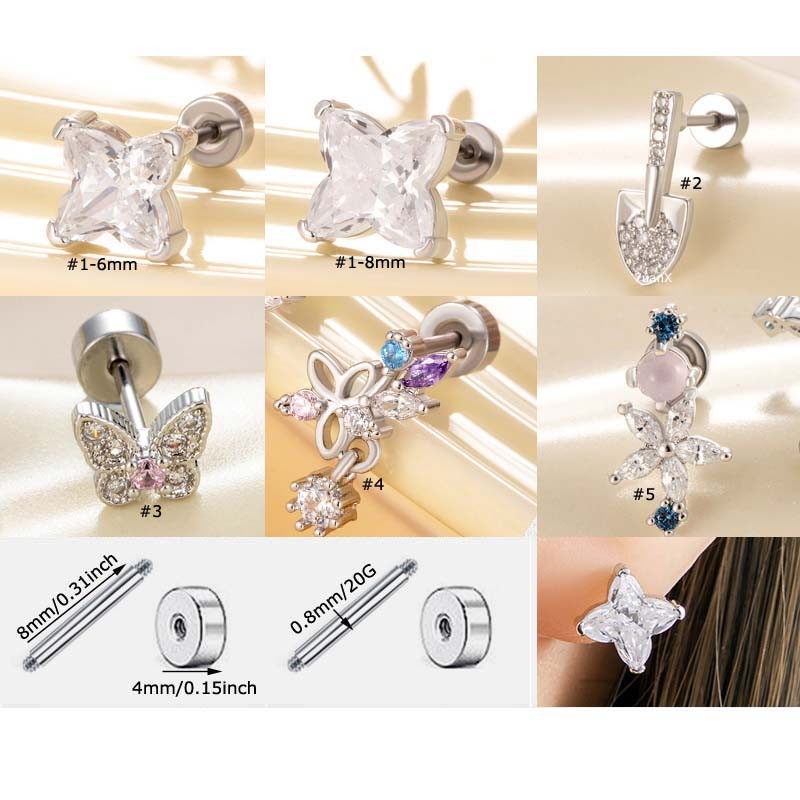1 ชิ้น Staness เหล็ก Zirconia ต่างหูกระดูกอ่อน Stud 20Gauge Helix Pinna Lobe เจาะ