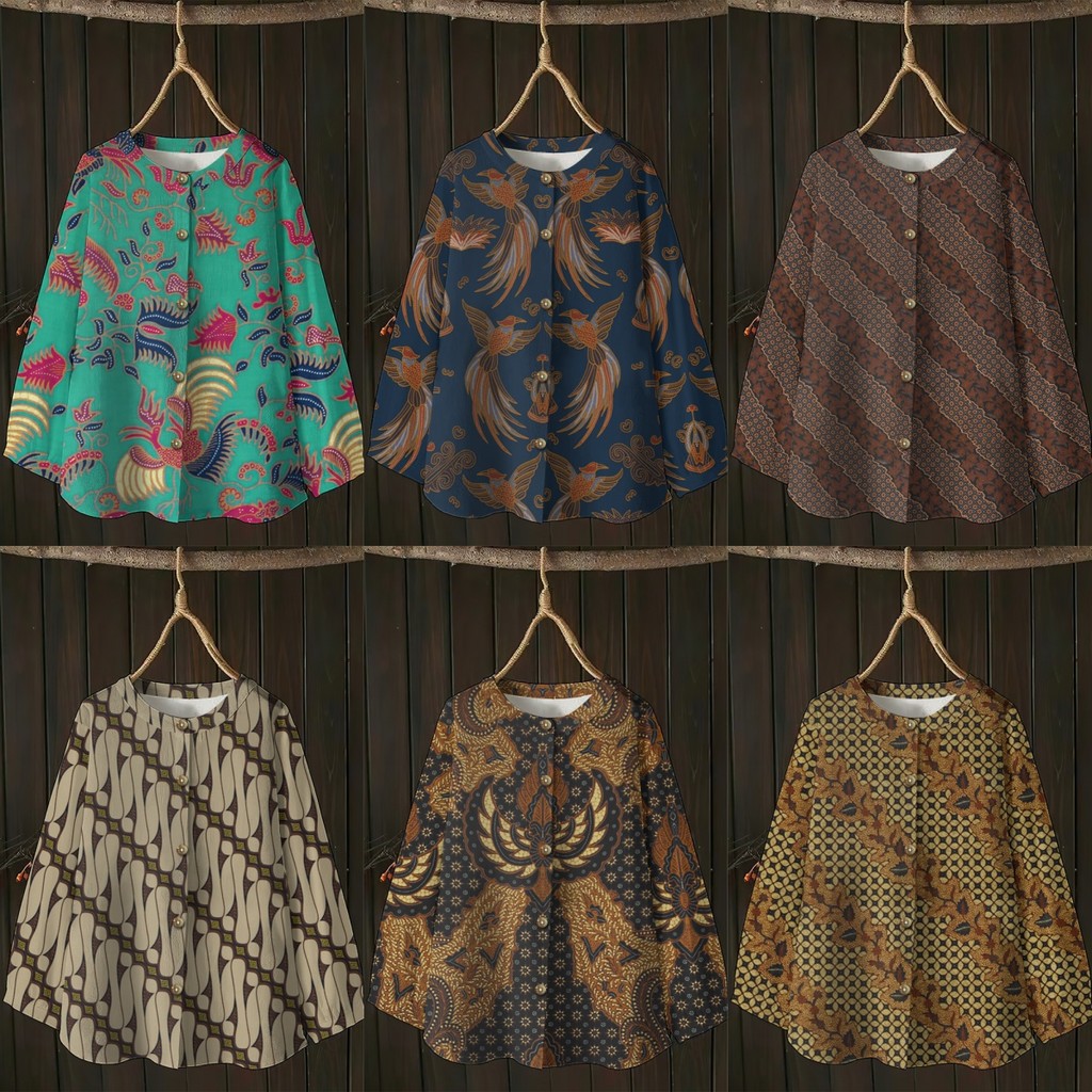 Baju Batik Plus ขนาดเสื้อมุสลิม Baju Raya ปุ่มผู้หญิง Shir Icahfa Baju Raya 2025