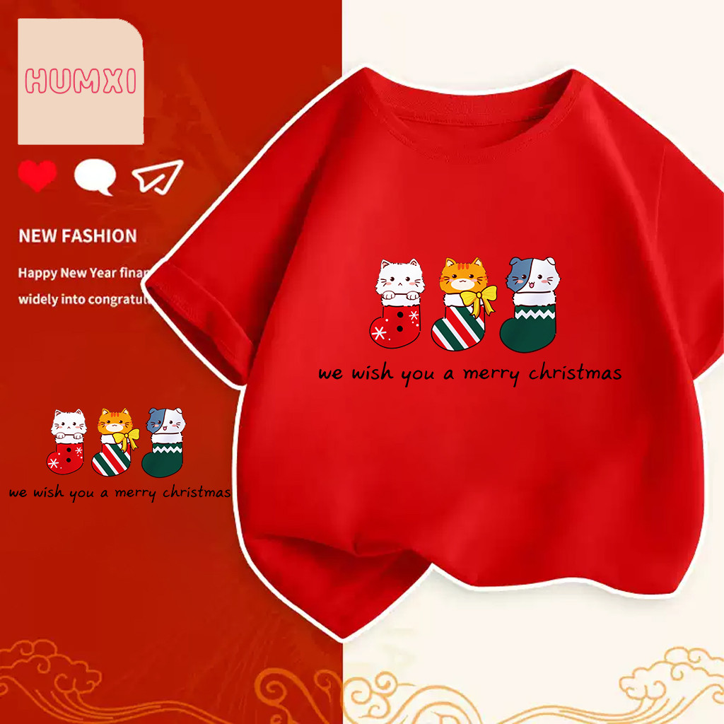 เสื้อคริสมาสต์ Happy New Year & Merry Christmas ลายน่ารักๆ ผ้า Cotton ใส่สบาย สีสันสดใส ขนาด S-5XL